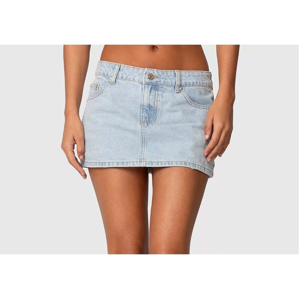 NWT Edikted Chiara Denim Micro Skirt, Size Small, Zipper/Button Closure,  Cotton - Picture 2 of 13